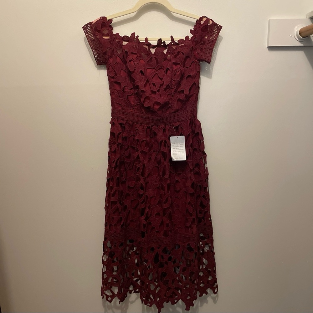 Chi Chi London Red Off-the-Shoulder Midi Dress